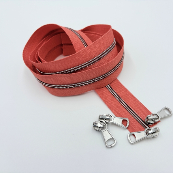 Feiner Reißverschluss Apricot Silber Dunkelrot